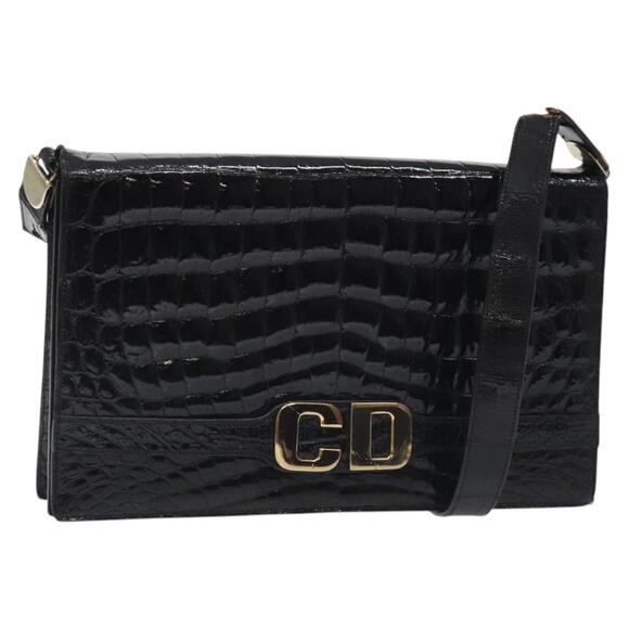 DIOR Shoulder Bag Enamel Black Gold - Picture 1 of 12